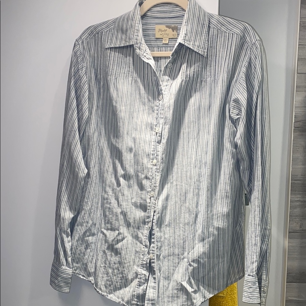 Elizabeth and James Blue Casual Button Down Shirt. Linen and Cotton womens XS